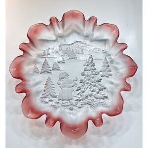 Vtg Mikasa 9.5" Pedestal Holiday Plate- “Christmas Story" Crystal Bon Bon Dish